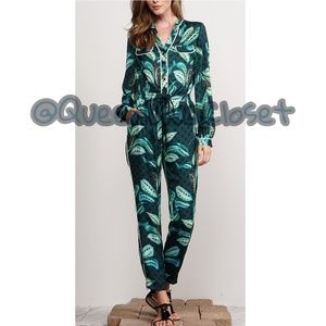Adelyn Rae Tropical Havana satin jumpsuit L